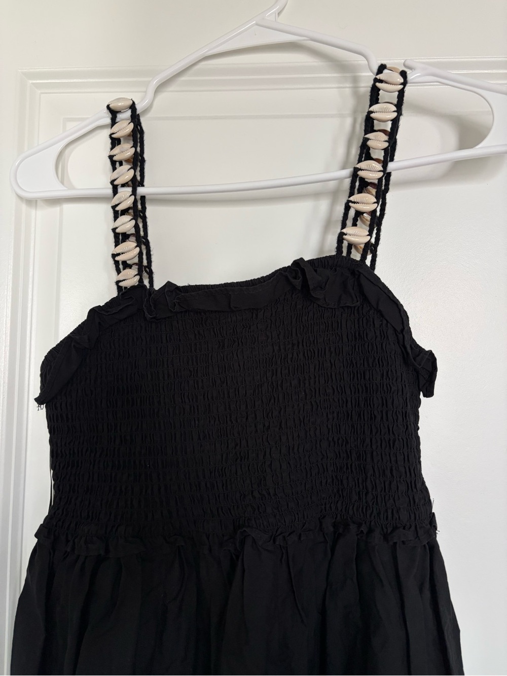 Zara Black Smocked Dress with Shell-Embellished Straps